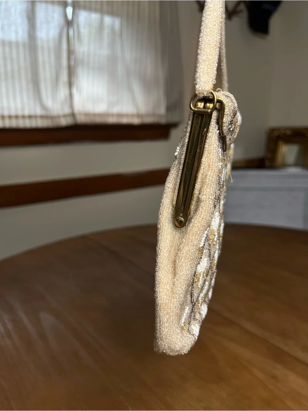 Vintage Cream White Beaded Beige Evening Shoulder Purse Western
